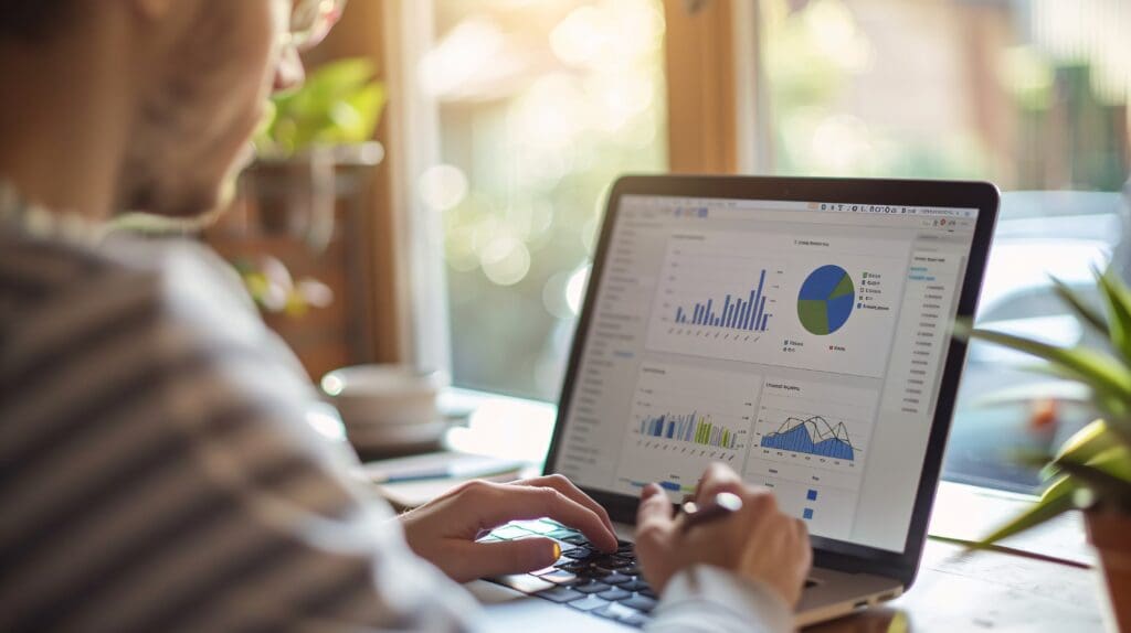A digital marketer analyzing PPC campaign results on a laptop